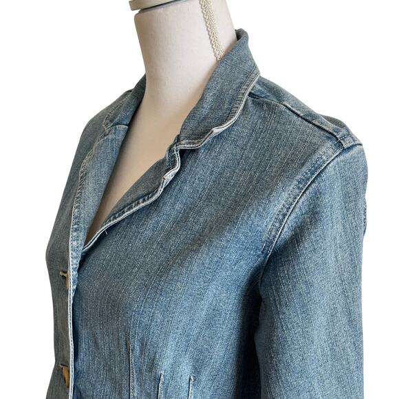Isabella Bird Denim Blazer Women's 8 Petite Blue Cotton Spandex Button up Seams - Picture 6 of 10